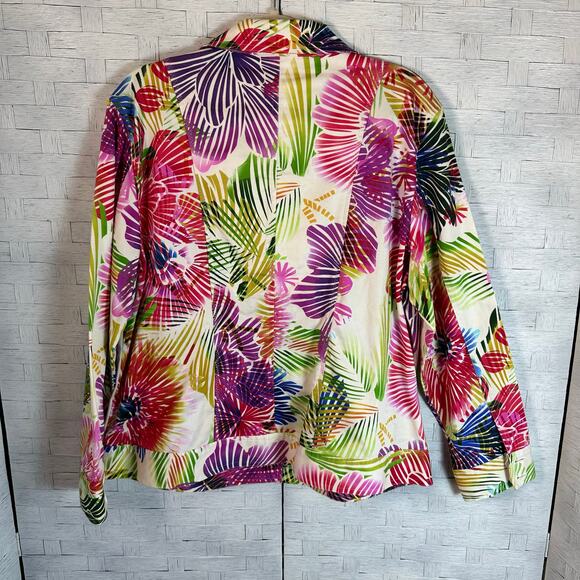 Chico’s Womens tropical floral denim jacket very colorful button up plus size - Picture 2 of 10